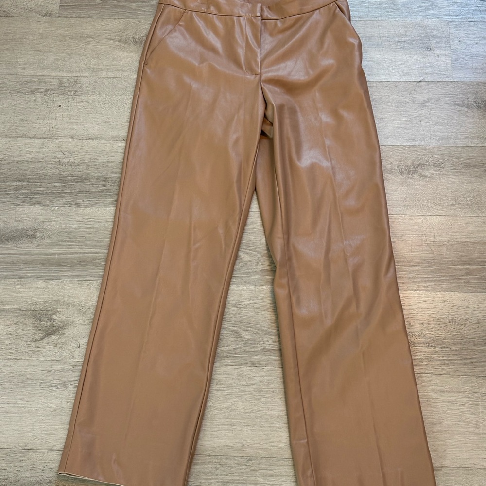 Alexia Admor Tan Wide Leg Pants with Glossy Finish